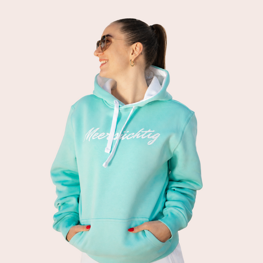 Hoodie - Berylblau x Weiß - Unisex