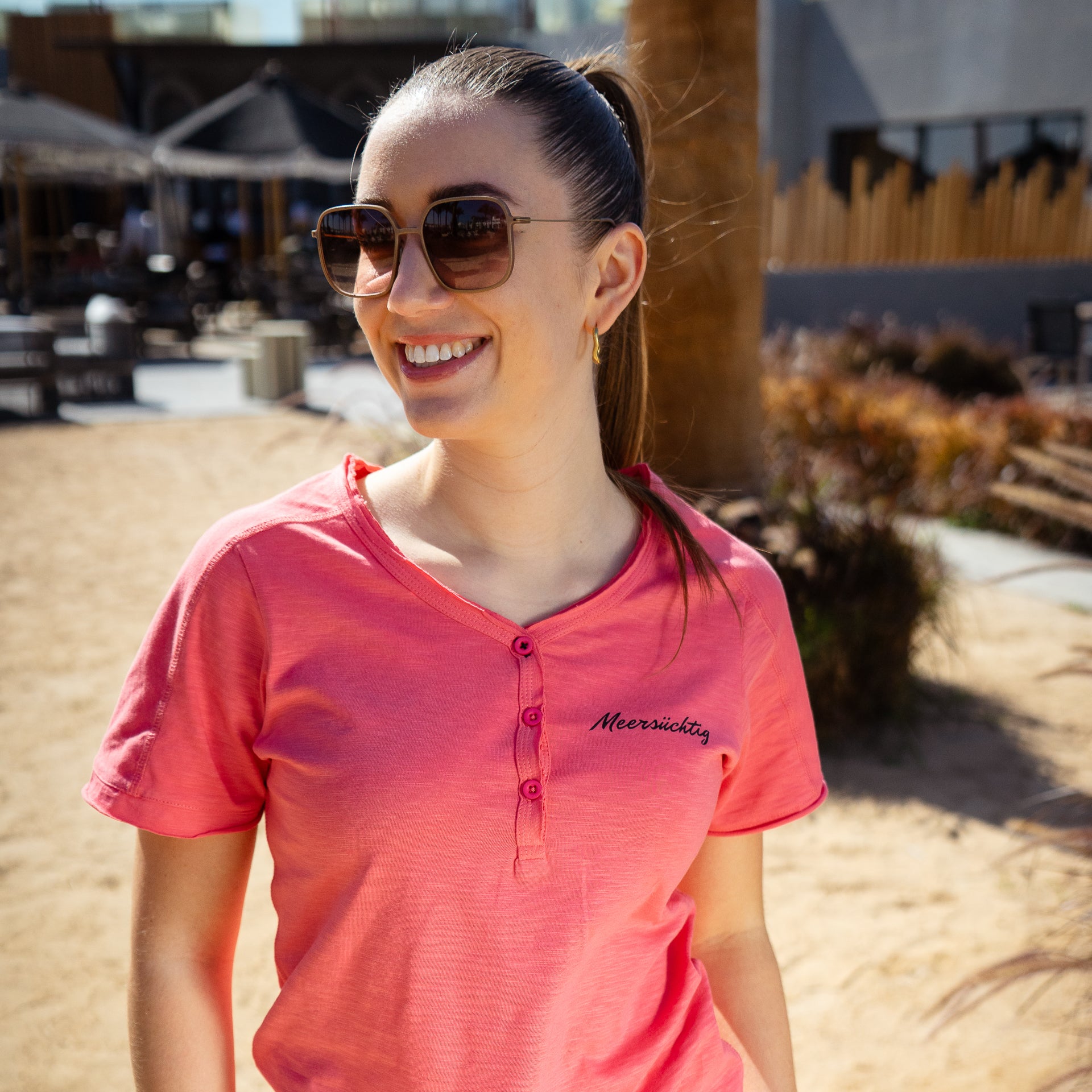 Henley T-Shirt - Pale Pink - Damen
