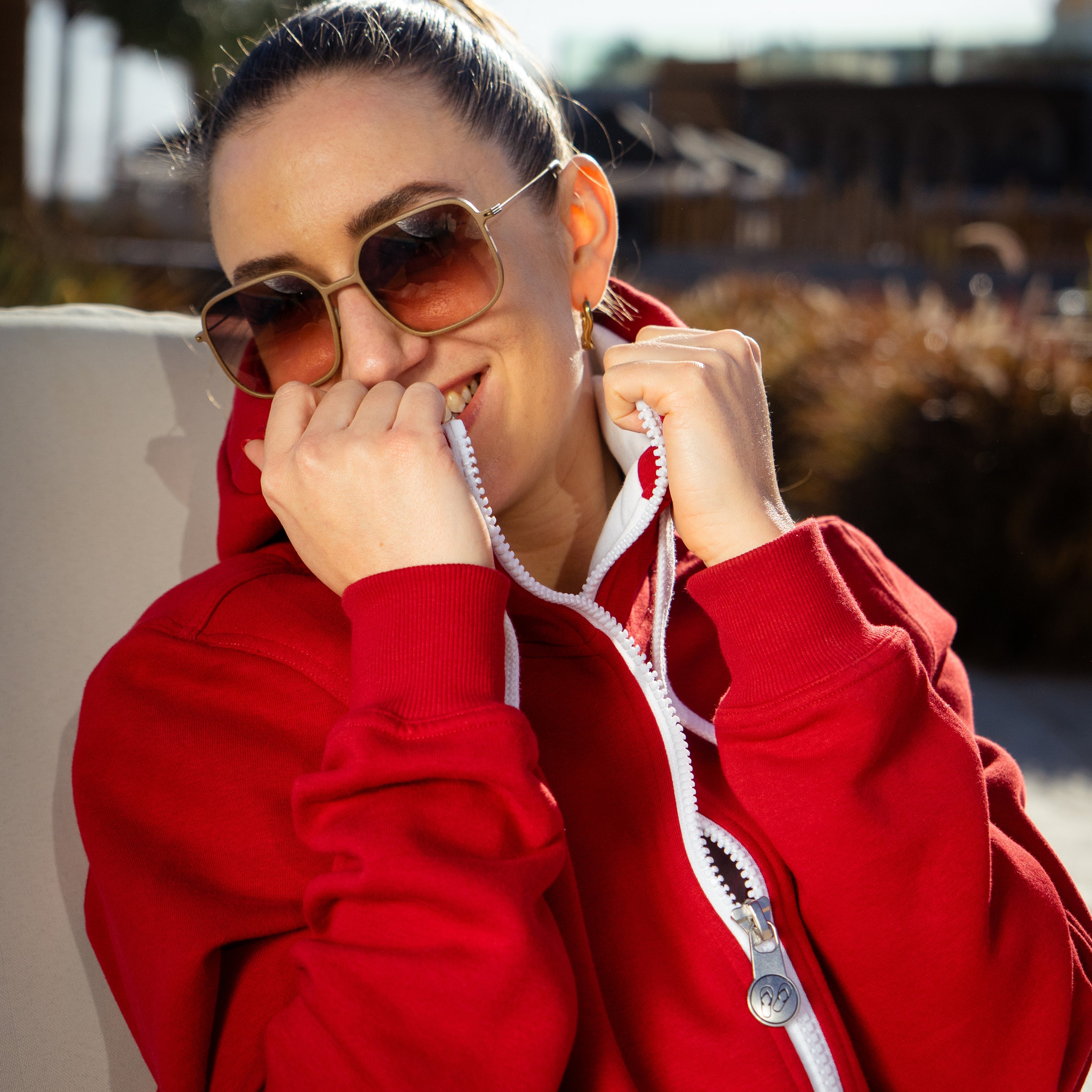 Zipper - Turtle Neck - Rot x Weiß - Unisex