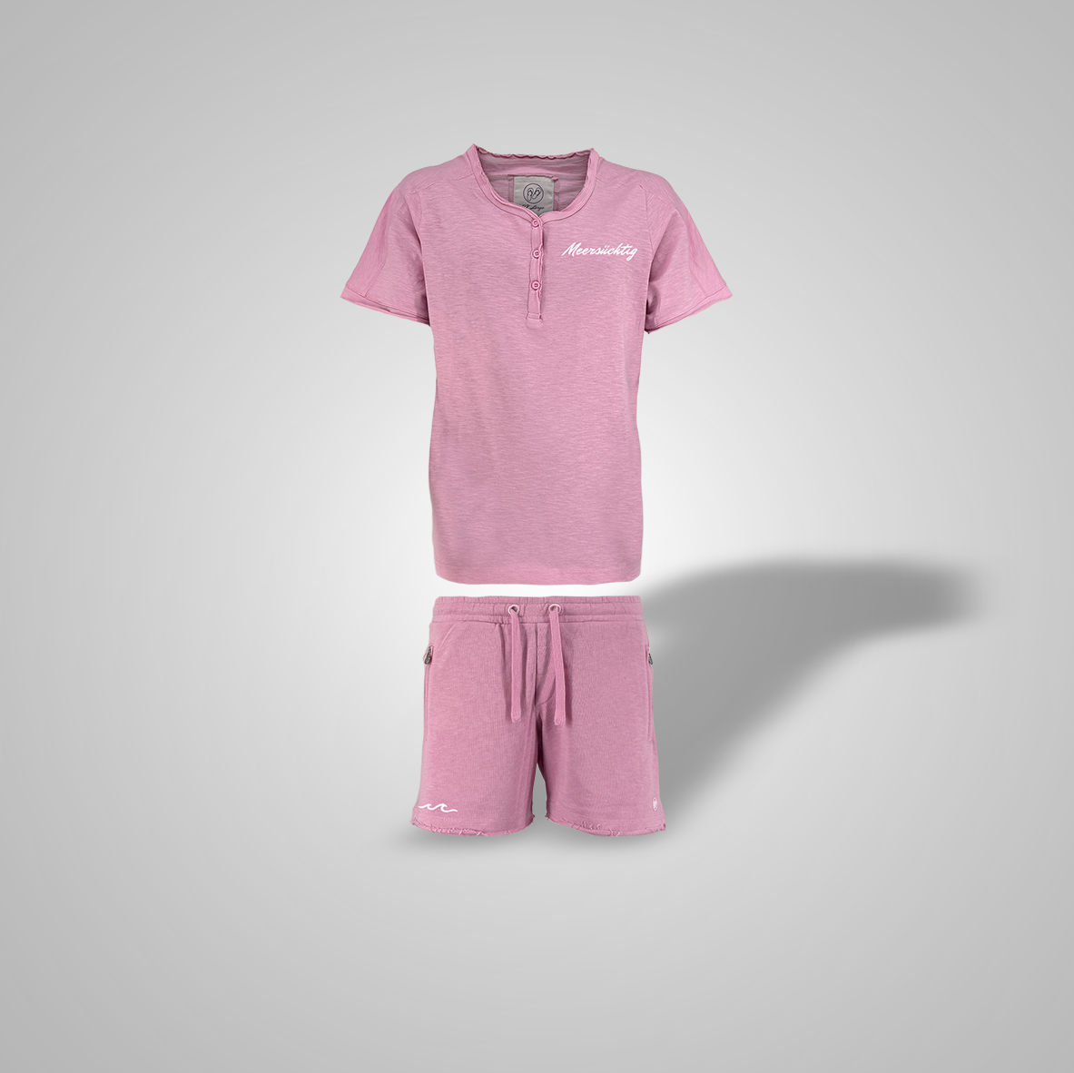 Henley Shirt & Shorts - Softpink x Weiß - Damen