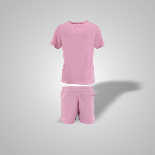 Henley Shirt & Shorts - Softpink x Weiß - Damen