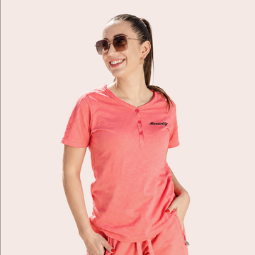 Henley T-Shirt - Pale Pink - Damen