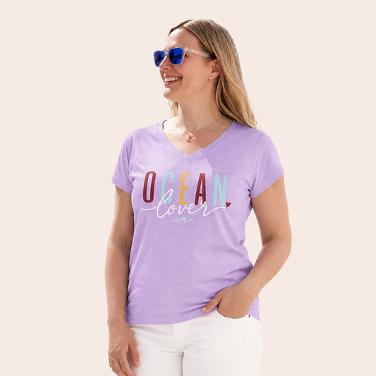 T-Shirt V-Neck - Ocean Lover - Damen