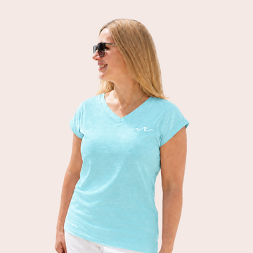 T-Shirt - Welle - V-Neck - Damen